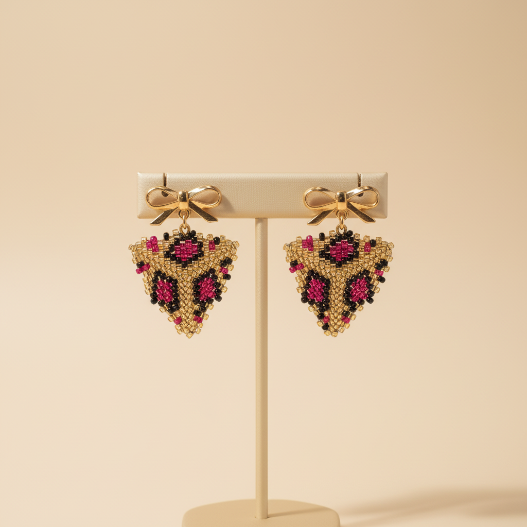 Professional hero photo of bow and beaded drop earrings