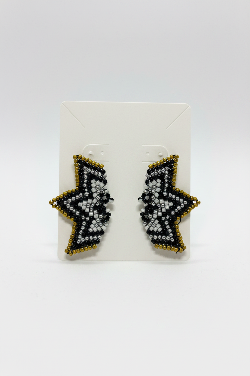 Black Silver Gold Clip-On Beaded Earrings