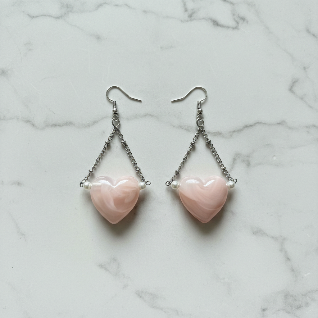 Blush Pink Heart Earrings marble shot