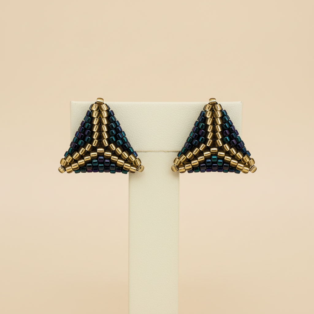 Orange & Gold Beaded Triangle Earrings