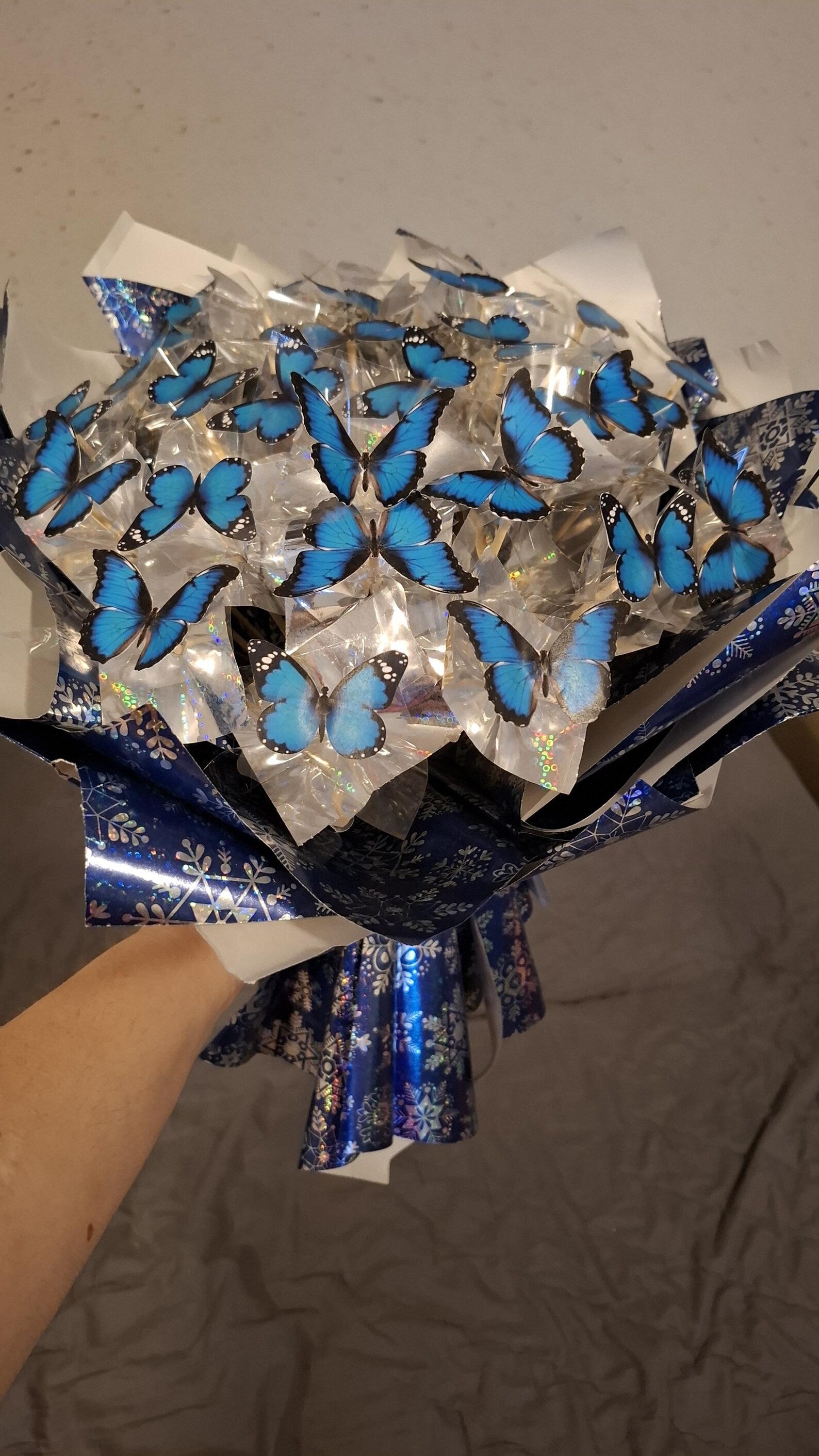 ✨ LED Light Butterfly Bouquet — Blue Morpho