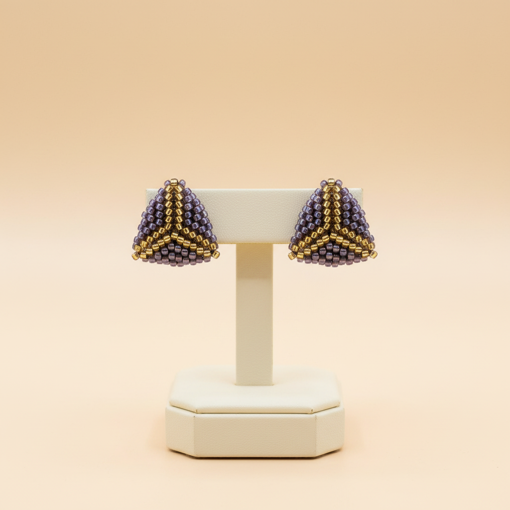 Orange & Gold Beaded Triangle Earrings