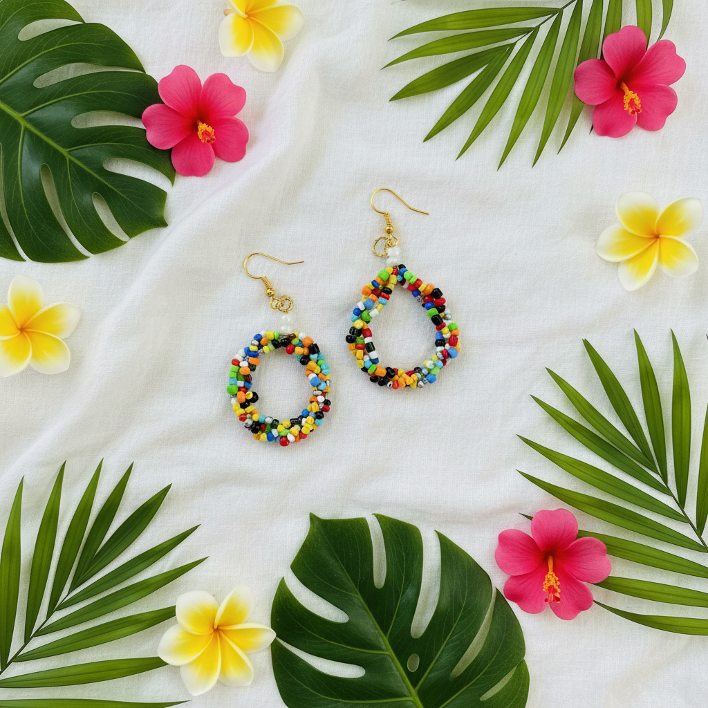 Multicolour Bead Hoop Earrings Boho