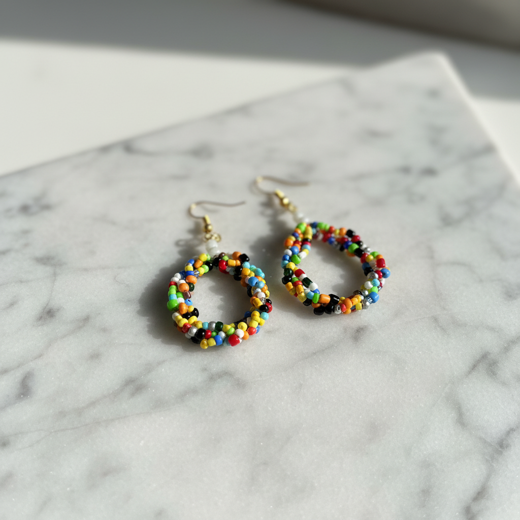 Multicolour Bead Hoop Earrings Marble