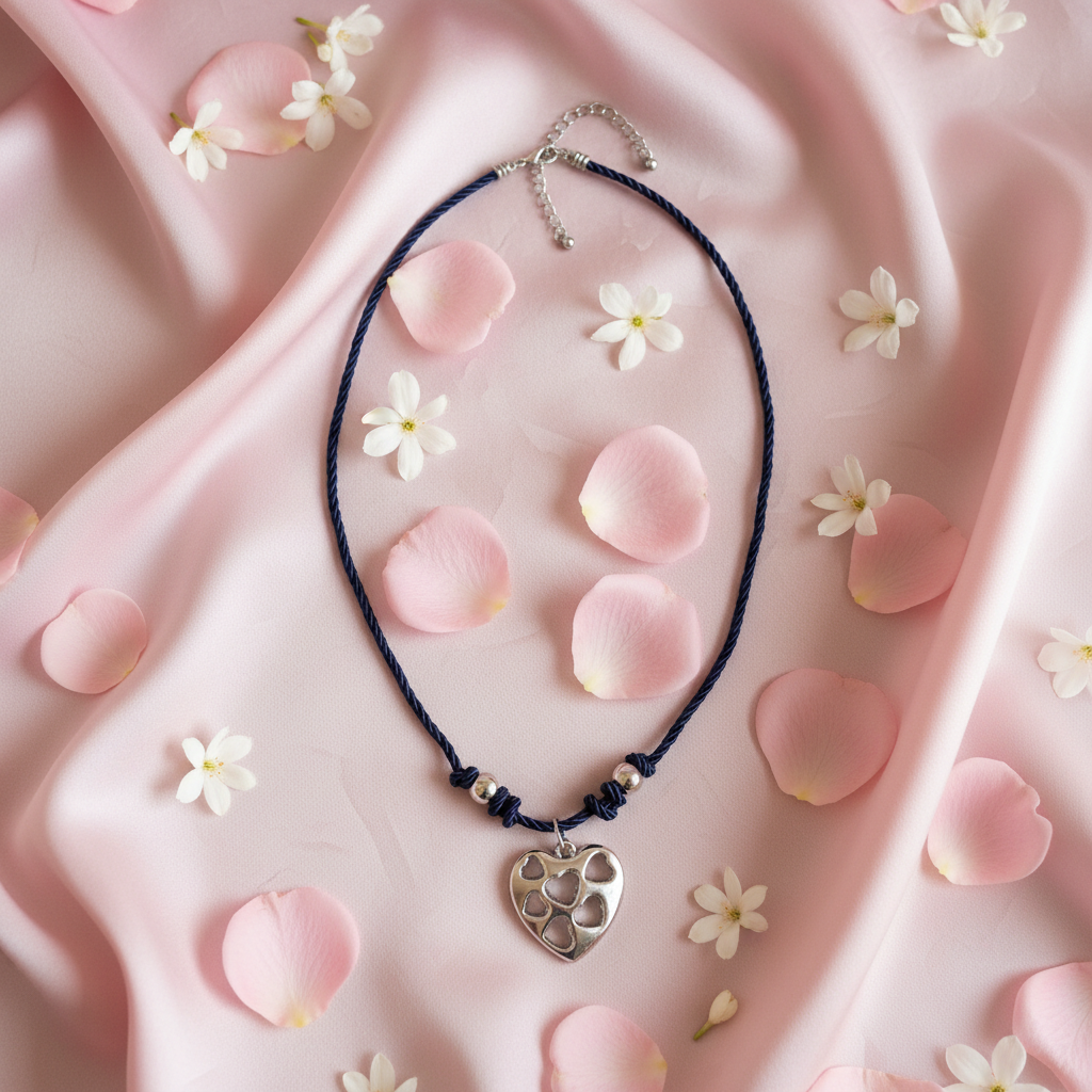Navy Blue Heart Choker Rose Petals