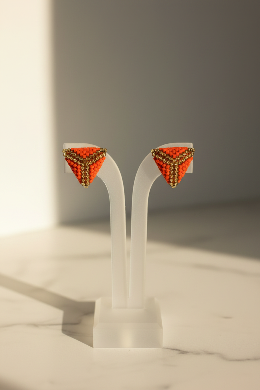 Orange Beaded Earrings on Stand - Original Style
