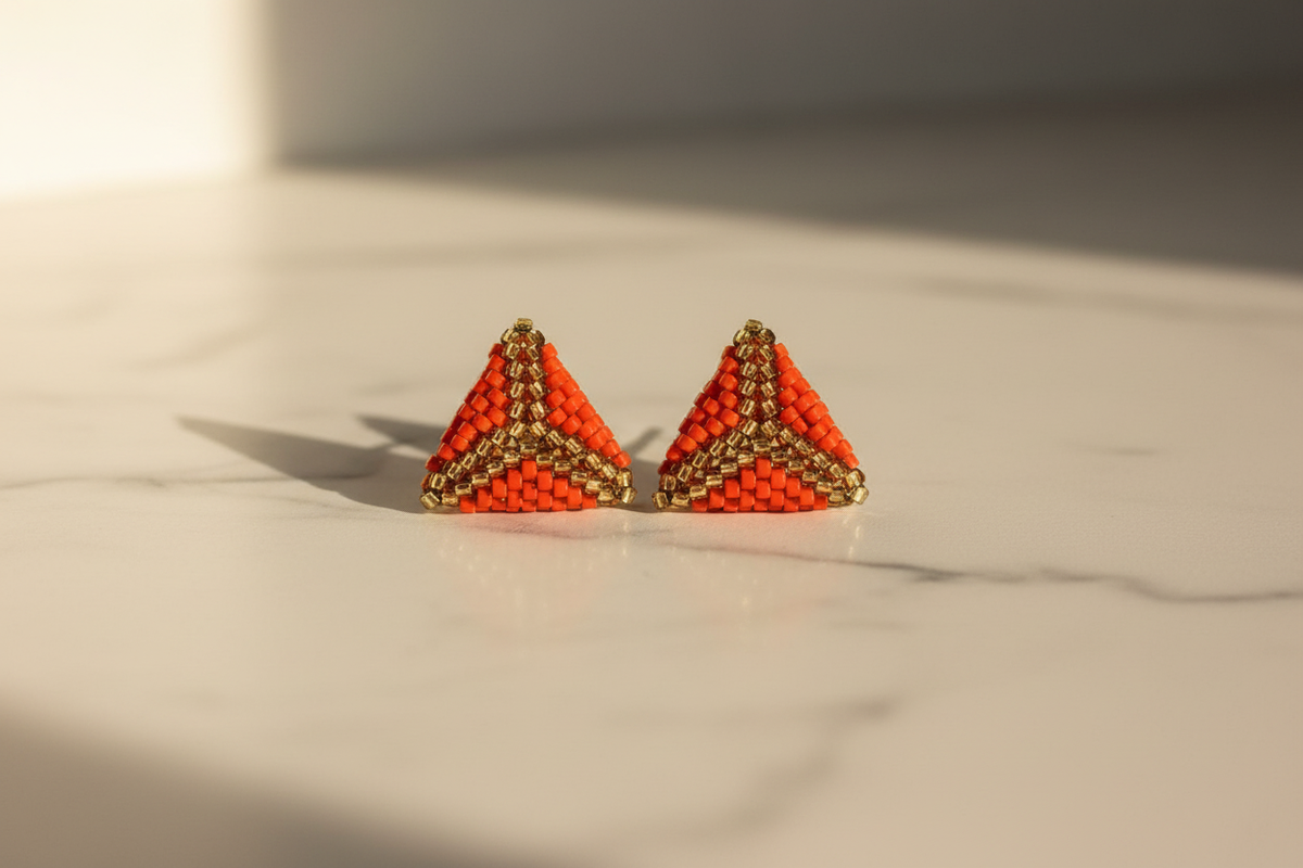 Orange Beaded Triangle Earrings Showcase