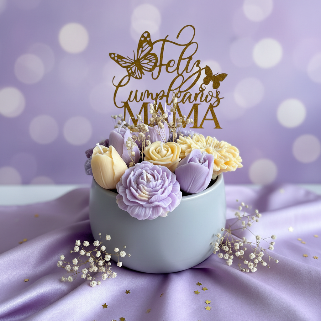 Purple & Cream Candle Bouquet Lifestyle