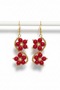 Red Gold Flower Earrings front hanging