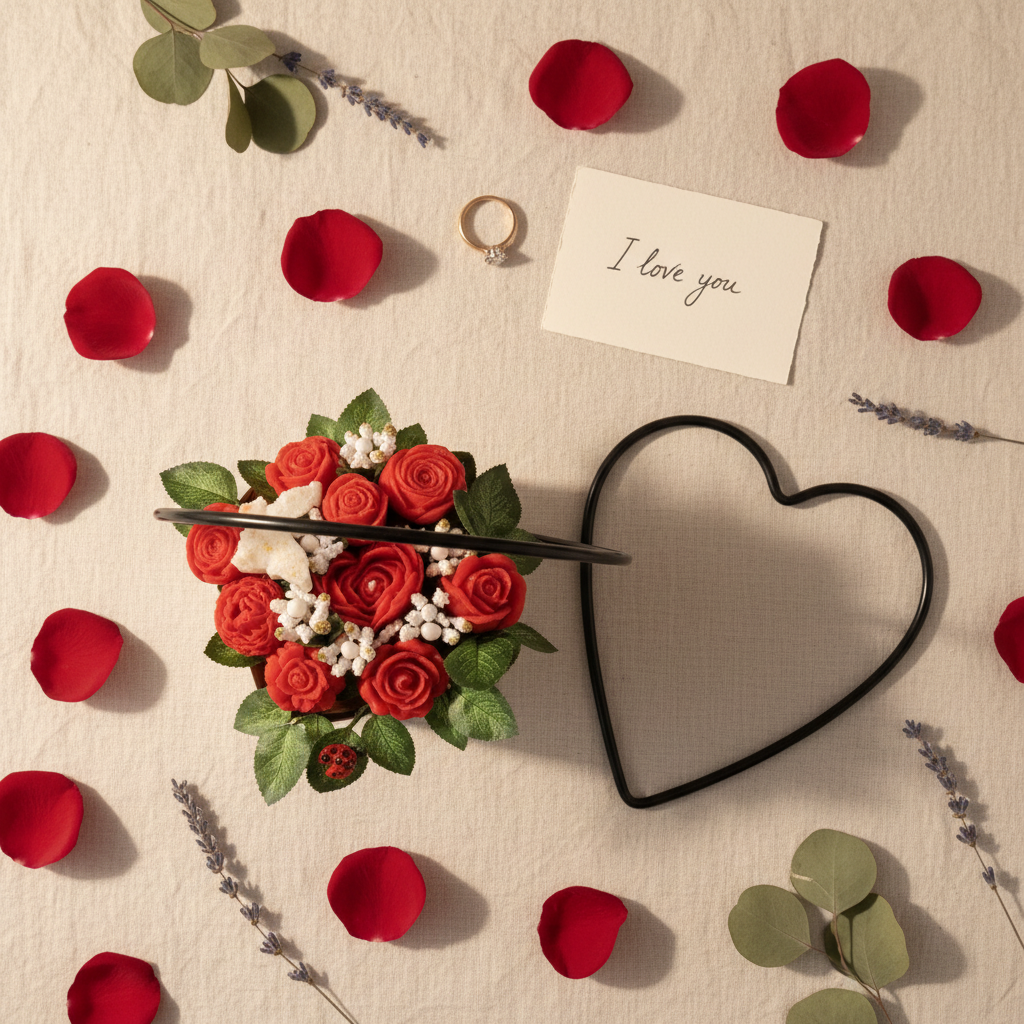 Red Rose Bouquet Flat Lay