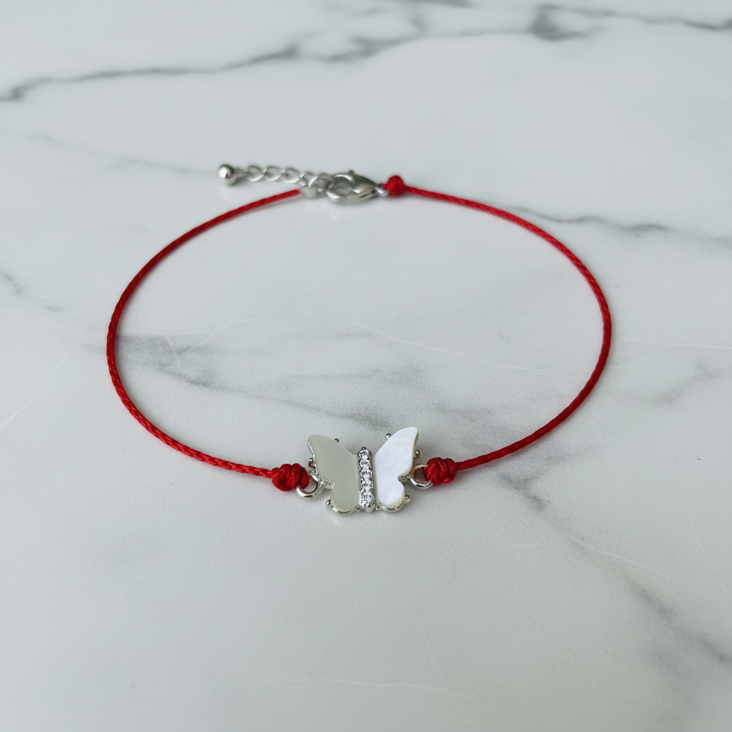 Red String Crystal Butterfly Bracelet marble shot