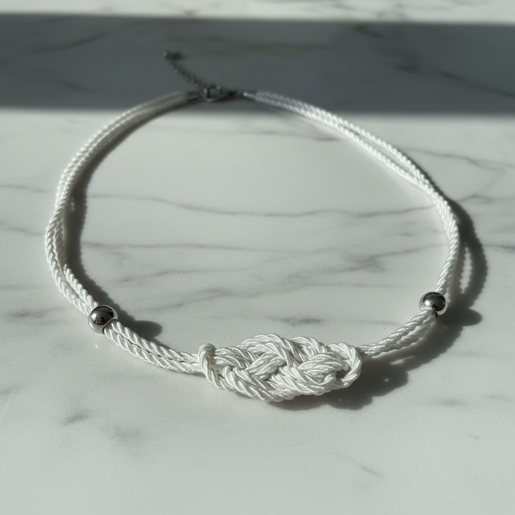White Sailor Knot Necklace Marble